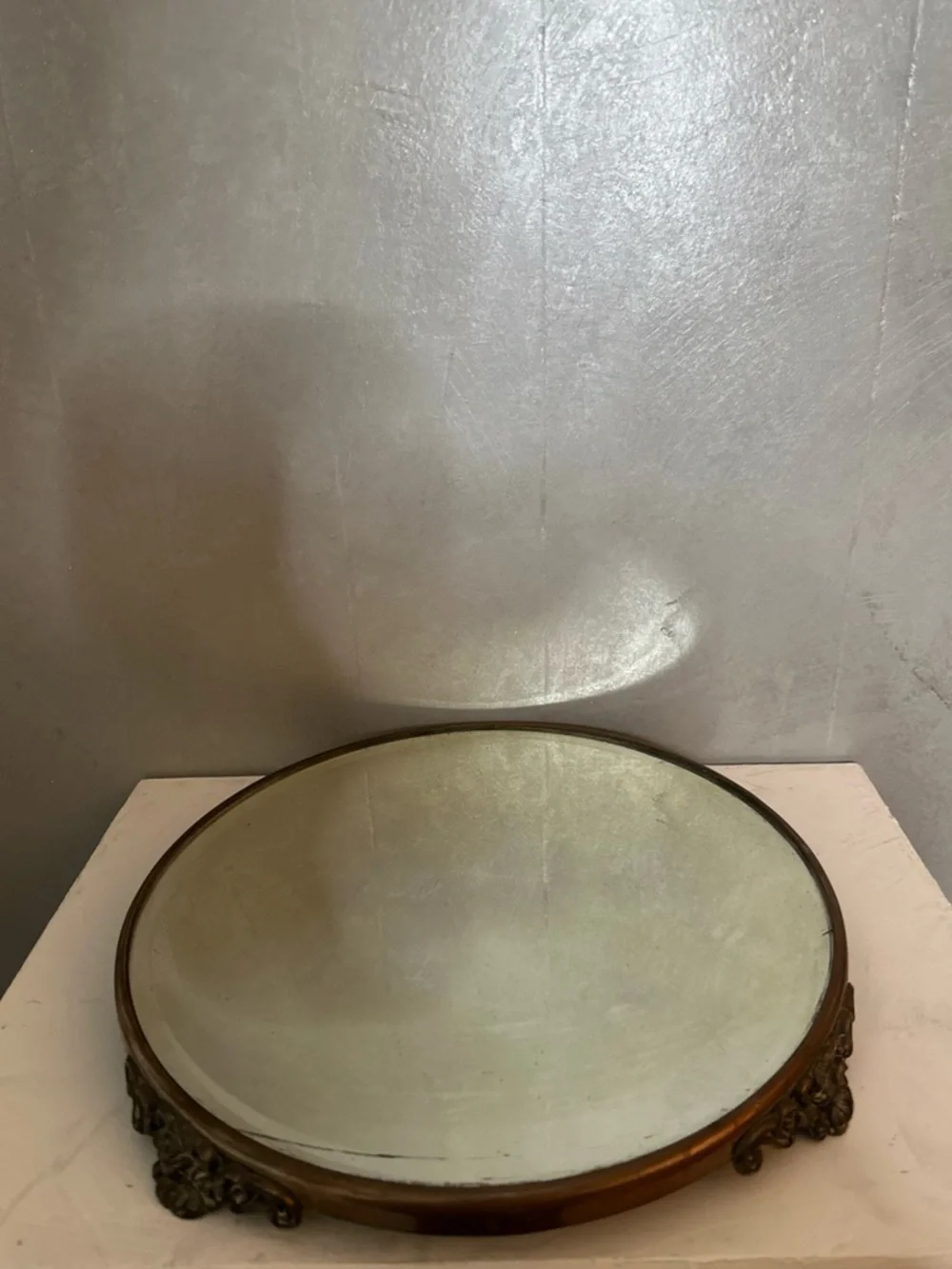 Antique COPPER Mirror Plateau with Raised Feet and Beveled Edge